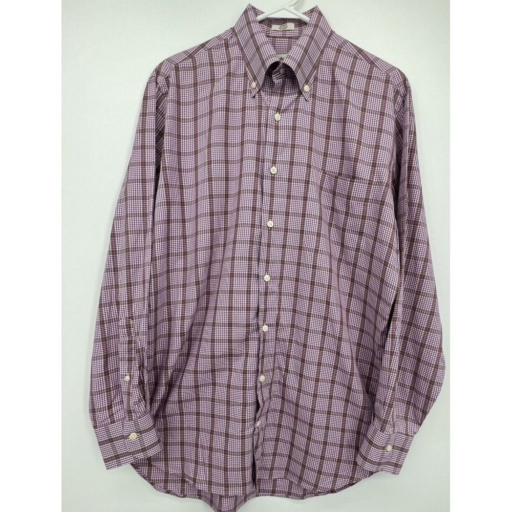 Peter Millar Mens Buttondown Shirt Size M Purple Glen Plaid Windowpane Preppy